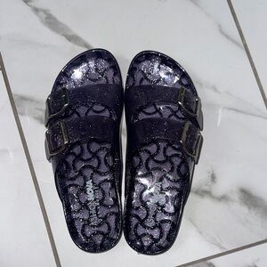 Fashion Nova Glittery Dark Purple Slide Sandals